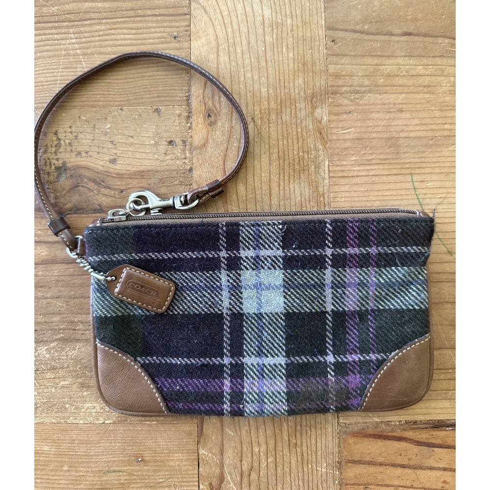 Vintage Coach Plaid Wristlet with Zipper & Logo Tag Accent